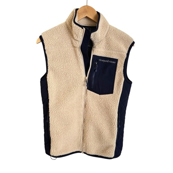Vineyard Vines Mens XS Navy Cream Sherpa Zip Up Vest Jacket Quilted - Picture 1 of 8